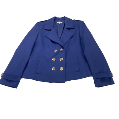 Tahari by Arthur Levine Peacoat Jacket Women's Size 16 Blue Double  Breasted