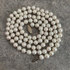 Vintage Japanese Akoya Saltwater Cultured Pearl Necklace 6.5 to 6.95mm. 31 Inch