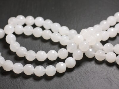 Fil De Perles En Pierre Jade Bleu Marine, Boules Facettées 10mm, Environ 37 Pièces Pour 39cm - Neuf, Création Homemade