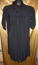L & B Black Knit Button Up V Neck Shift Dress 3/4 Sleeve Size S New