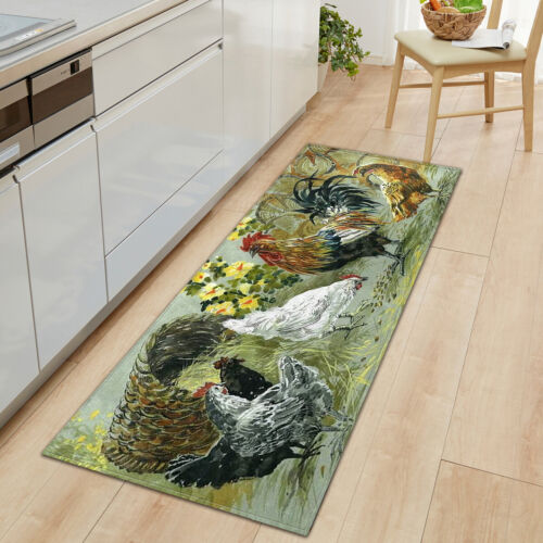 Sunflower Rooster Kitchen Mat Non-Slip Hallway Home Entrance Doormat Carpet Rug - Picture 1 of 12