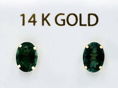 GENUINE 2.24 Cts GREEN TOURMALINE STUD EARRINGS 14K GOLD - Free Appraisal - NWT - Picture 2 of 9