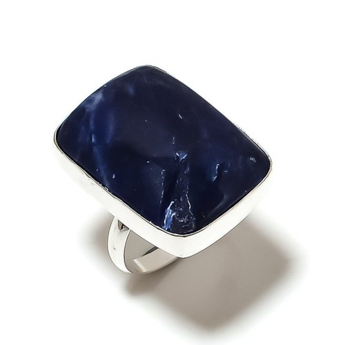 Bague En Sodalite Bleue Plaqué Argent 925 - Taille 59 (US 8.5), Neuve Sous Sachet