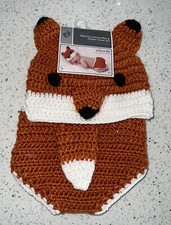 Baby Fox Hand Crocheted Hat and Diaper Cover Set Infant Size: 0 - 9 Months New