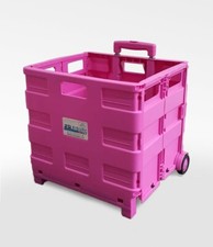 PINK LARGE FOLDING TEACHER SCHOOL BOOK CAR BOOT CART CRATE TROLLEY 35KG CAPACITY