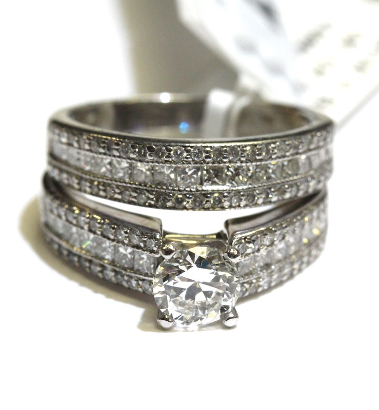GIA 14k white gold 2.22ct round diamond engagement ring wedding band 6.2g 6