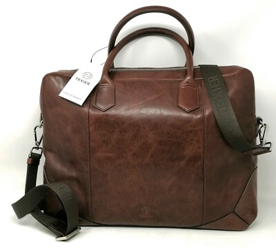 Sac Ordinateur / Porte-documents TEXIER En Cuir Marron - 2 Compartiments - Neuf Avec étiquettes