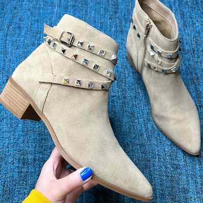Steve Madden Besto Tan Suede Leather Studded Ankle Booties Size 10 Women's 