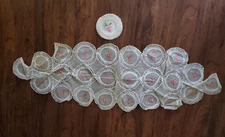 Antique Embroidered Net Lace Table Buffet Runner Dresser Scarf  14x48+12 coaster