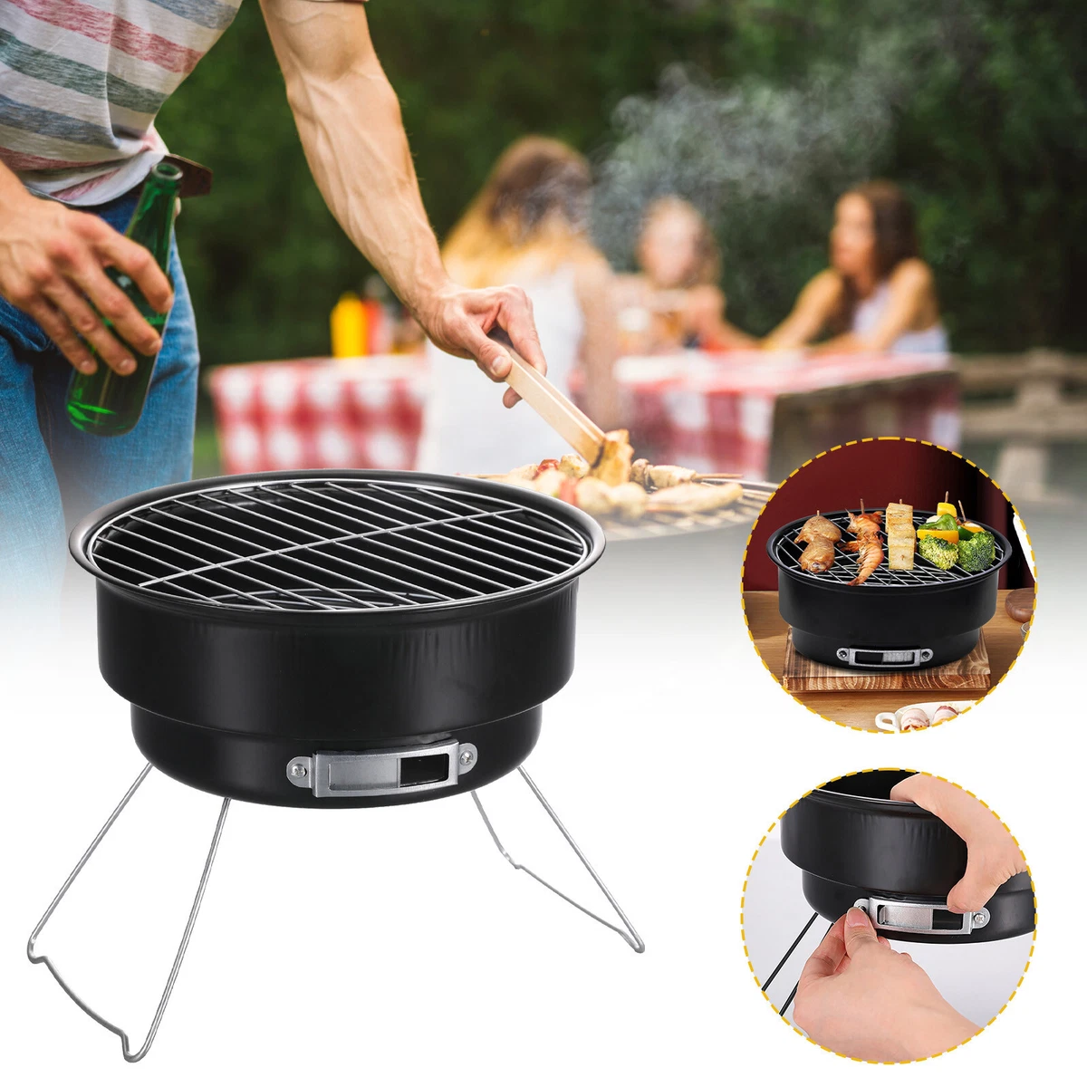 Portable Round Barbecue Grill Outdoor Stainless Mini Grill