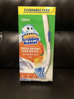 NEW Scrubbing Bubbles Fresh Brush Citrus Starter Kit 19  Wand 4 Refills & Stand