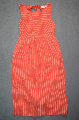 Anthropologie Postmark Midi Dress Sz XS Petite Orange Striped Retro Ribbon