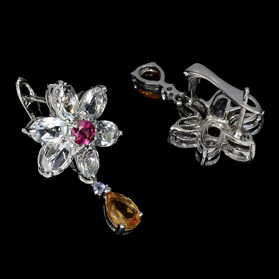 925 Sterling Silver Earrings Pear Citrine Aquamarine Tanzanite Gemstone Jewelry - Image 3 of 4