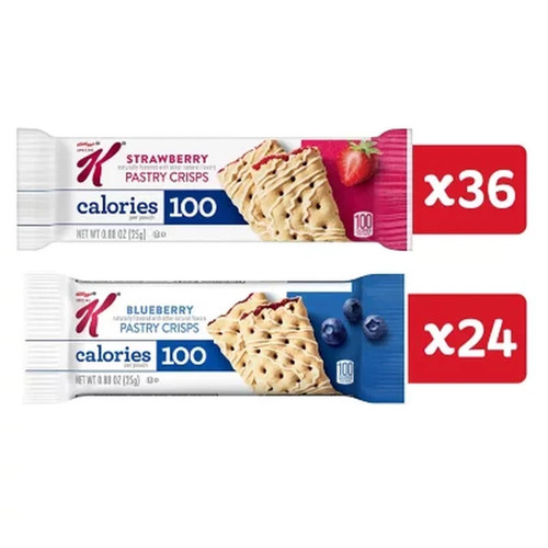 2 PACKSpecial K Variety Pack Pastry Crisps Strawberry/Blueberry 0.88 oz. 60/Pack - Picture 2 of 8