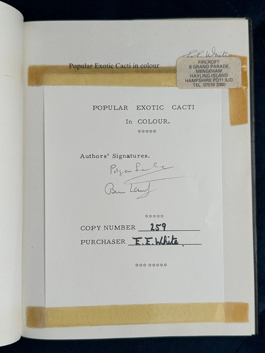 Popular Exotic Cacti in Colour Numbered Vintage Book 1975 Signed First Edition