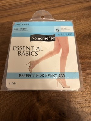 Vintage No Nonsense Knee Highs Beige Size Q Queen Plus Reinforced Toe New