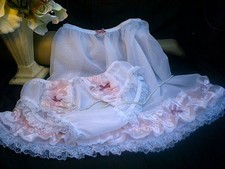 SISSY WHITE NYLON 2 PC SET HALF SLIP & PANTIES