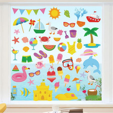 Summer Window Clings for Glass Windows - 56PCS Double-Sided Reusable Static Anti
