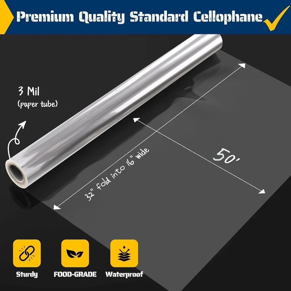 Rollo envolvente de celofán transparente 32x50 pies 3 mil cesta de regalo envoltura de flores para manualidades Foto 4 de 4