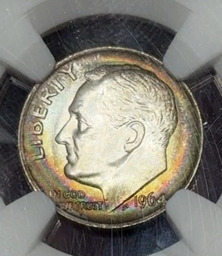 Rainbow Toned 1964 Roosevelt Dime NGC MS66 No Reserve
