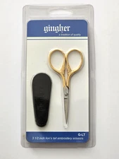 Gingher G-LT Lions Tail Gold Plated Embroidery Scissors - 3.5" - Leather Case