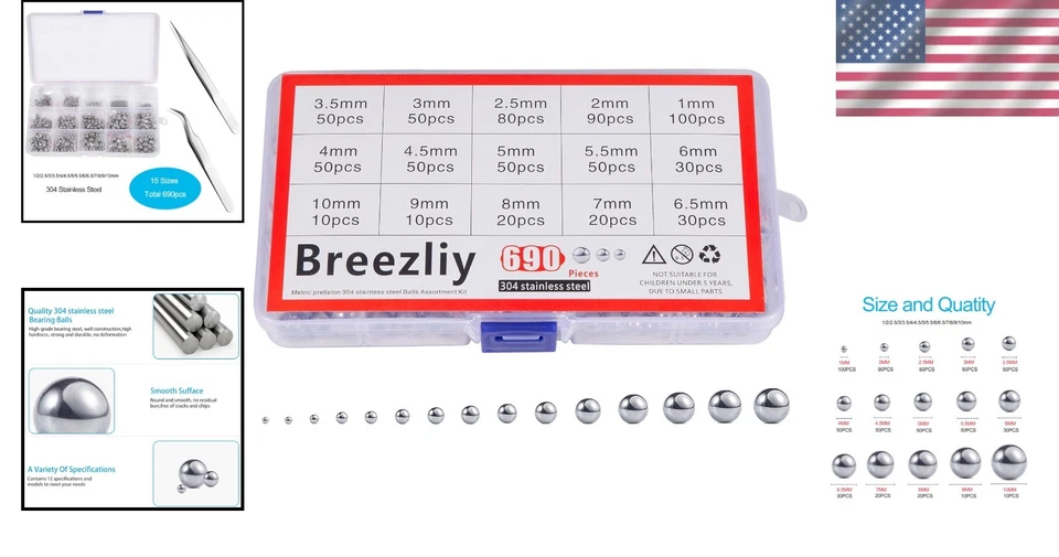 Esferas de rolamento de aço de precisão duráveis 690 peças 15 tamanhos - para máquinas e bicicletas - Imagem 2 de 4
