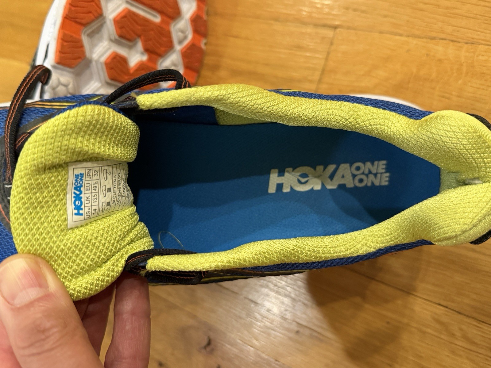 Hoka One One Clifton 3 Men's Running Shoes Mesh Blue Yellow Maximum Cushioning thumbnail 4