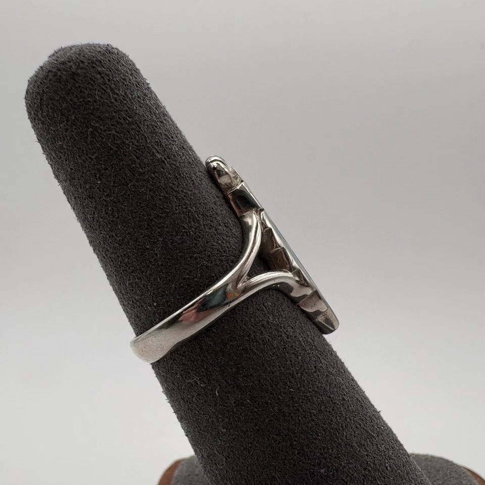 Anel de prata esterlina asas de motociclista turquesa preto ônix incrustado sudoeste tamanho 6 - Imagem 3 de 4