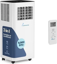 Lifemaster 3-in-1 Portable Air Conditioner, 8,000 BTU Rolling AC Unit 250 Sq. Ft