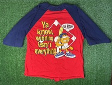 True Vintage Garfield Large Baseball Style Shirt Heavy Hitter Comic Tee Red Blue