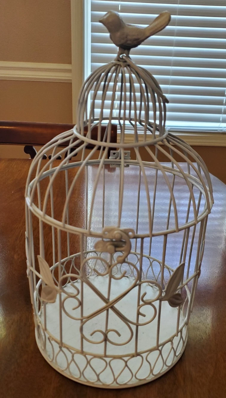White Metal Decorative Birdcage With Bird On Top Cottage Core
Opens in a new window or tab
