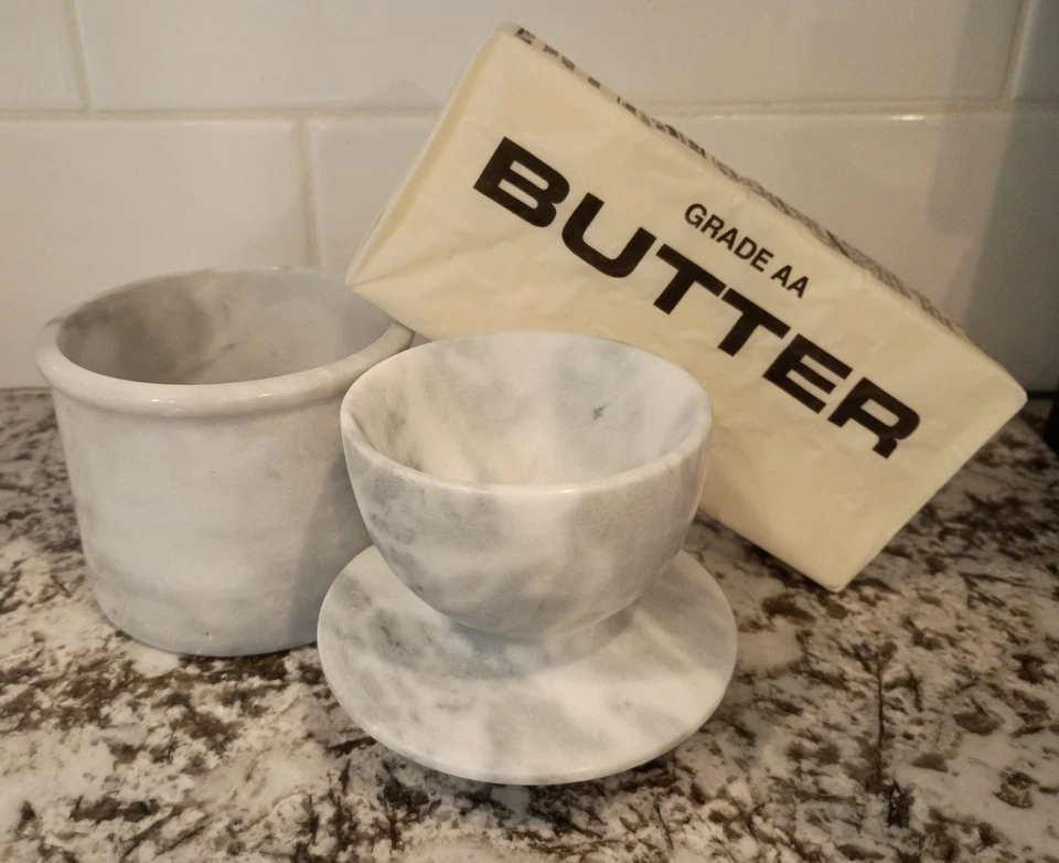 Norpro White Gray Marble Butter Bell Stone Keeper Crock Made in Taiwan - Image 4 of 4