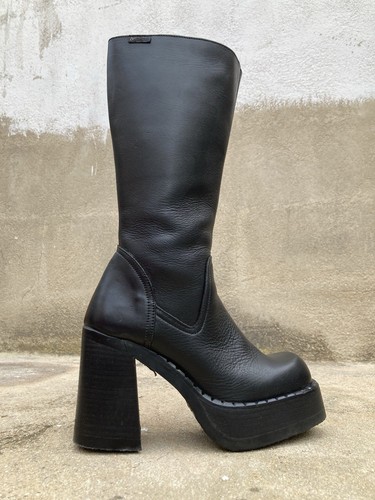 NEW Destroy boots sz 6 39 black leather mid-calf zip block heel platform bratz - Picture 15 of 16