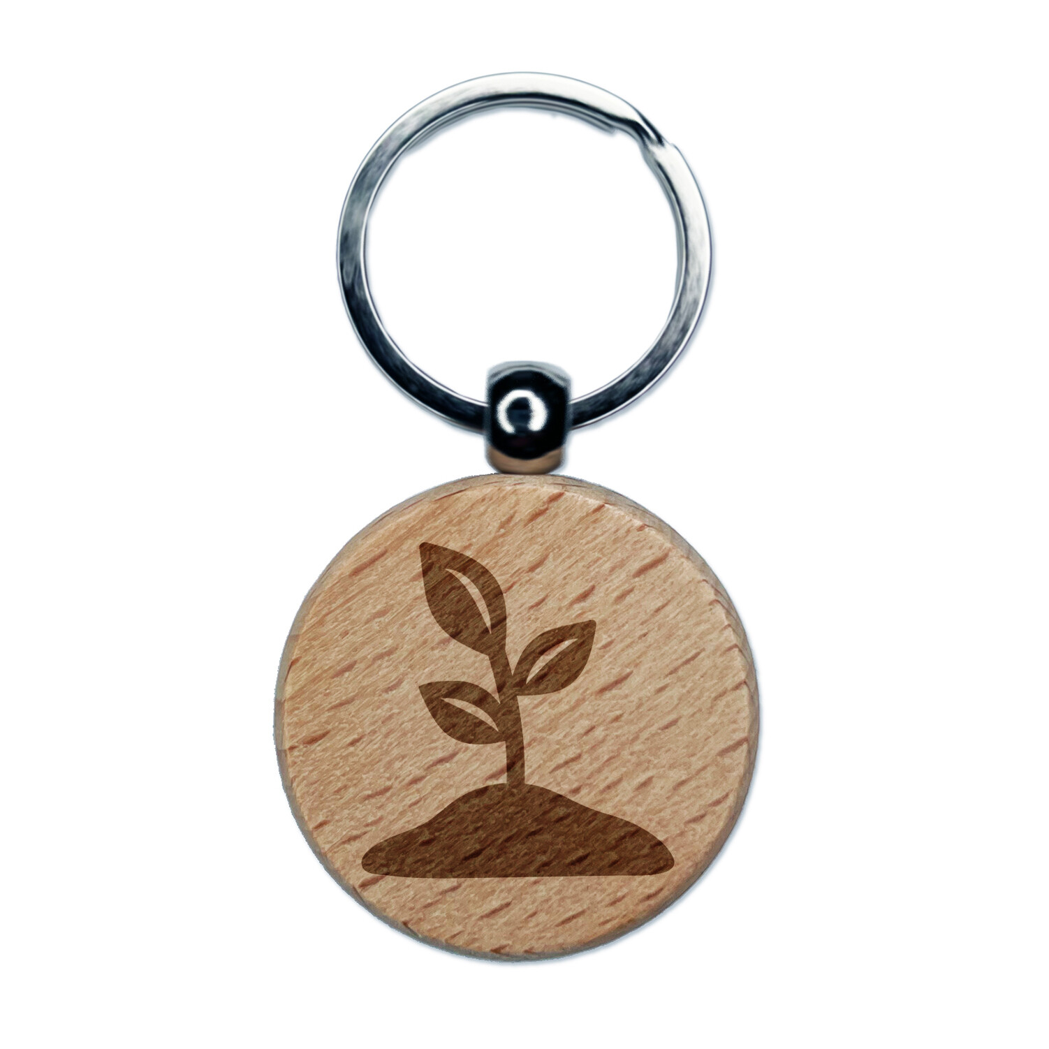 Seedling Growing Plant Engraved Wood Round Keychain Tag Charm