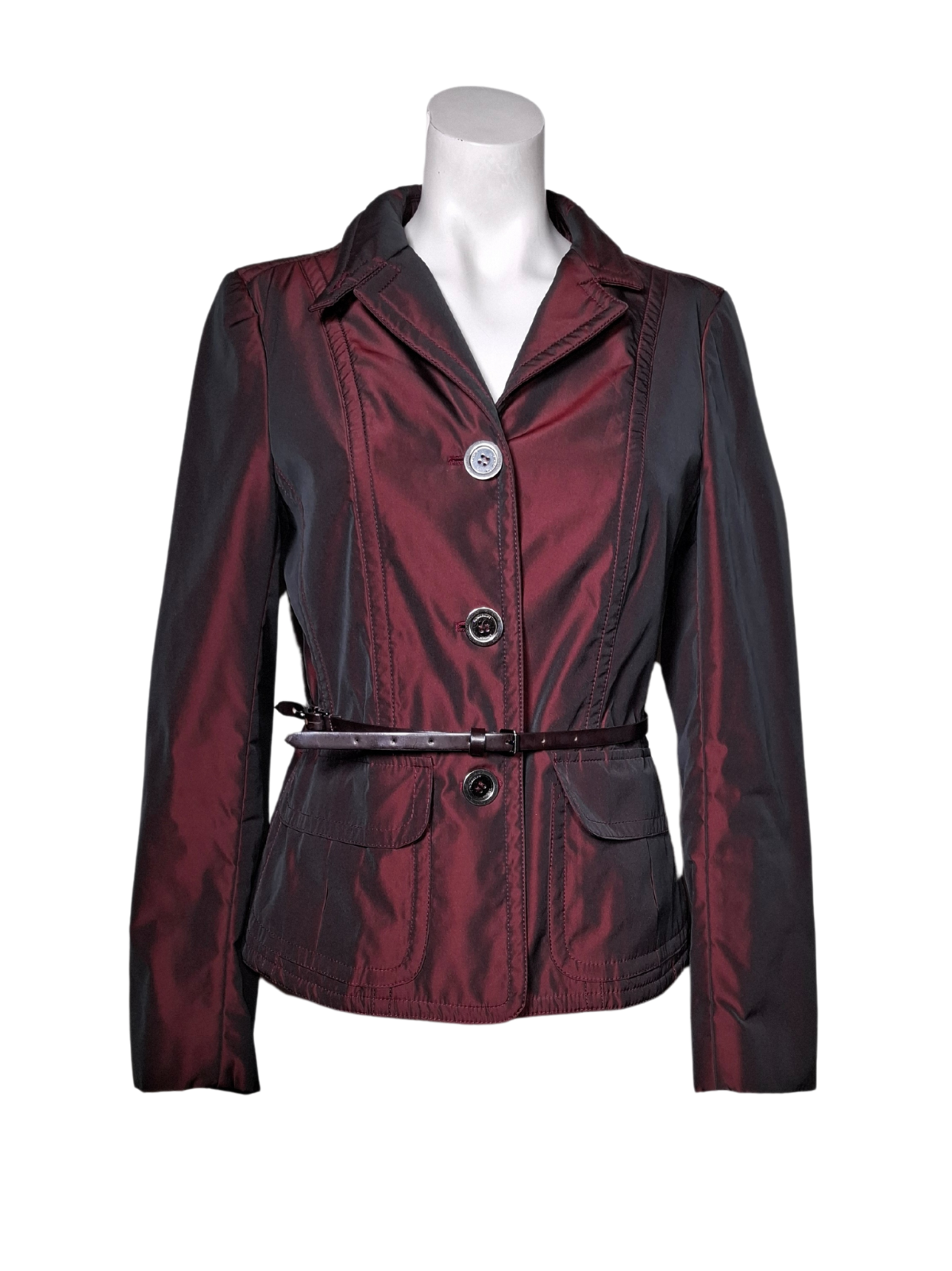 BURBERRY Jacket Ladies Burgundy Short Belted, Size M
