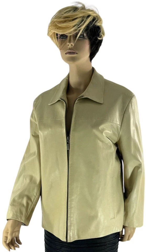 Chaqueta Blazer COLE HAAN de Cuero Beige para Mujer Hecha en China Marcada como "L"
