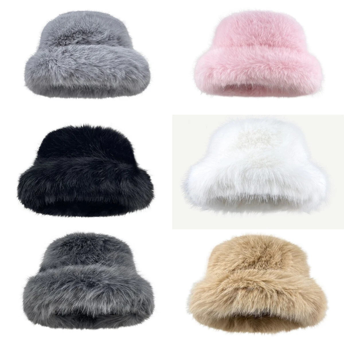 Women Warm Fluffy Plush Bucket Hat Winter Solid Ladies Faux Fur Fisherman Caps