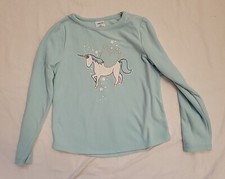 Lands End Teal Fleece Unicorn Theme Pullover Girls 12