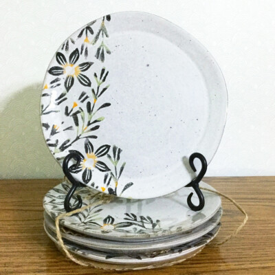 Crate Barrel Viola Flower Salad Plate Set Hand Painted Dishes