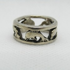 Sterling Silver 925 Jumping Dolphin Band Ring Size 5.5 K227