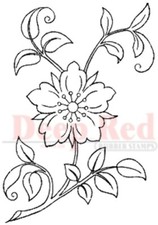 Deep Red Rubber Stamp Flower Blossom and Vine