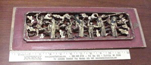 ANTIQUE 19 c. GILDED CHINESE WALL PANEL RELIEF WOOD CARVING ORIG IMPORT WAX SEAL