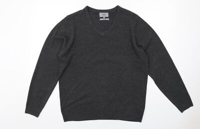 Marks and Spencer Herren Pullover Grau V-Ausschnitt Acrylmischung Größe L Langarm