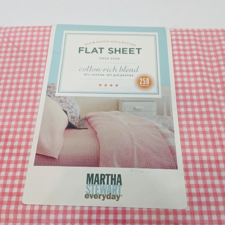 Martha Stewart Pink Peony Gingham Flat Sheet Twin Size Cotton-Rich Blend - Image 2 of 4