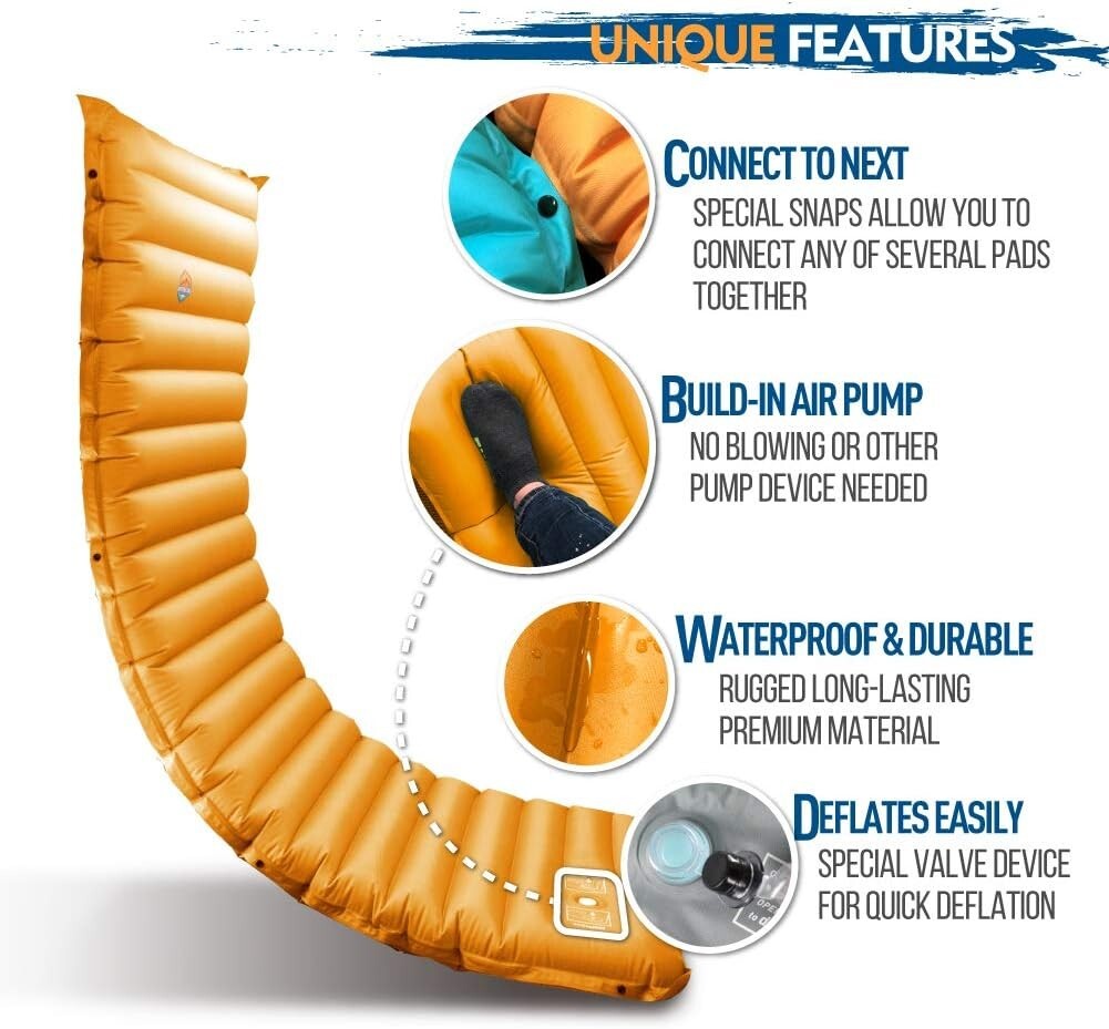 Extra Thick 4" Inflatable Sleeping Pad w/ Built-in Pump, 400lb Capacity