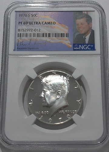 Moneda blanca de medio dólar Kennedy 1970 S NGC PF69 ultra camafeo prueba plata JFK 50c - Imagen 1 de 3