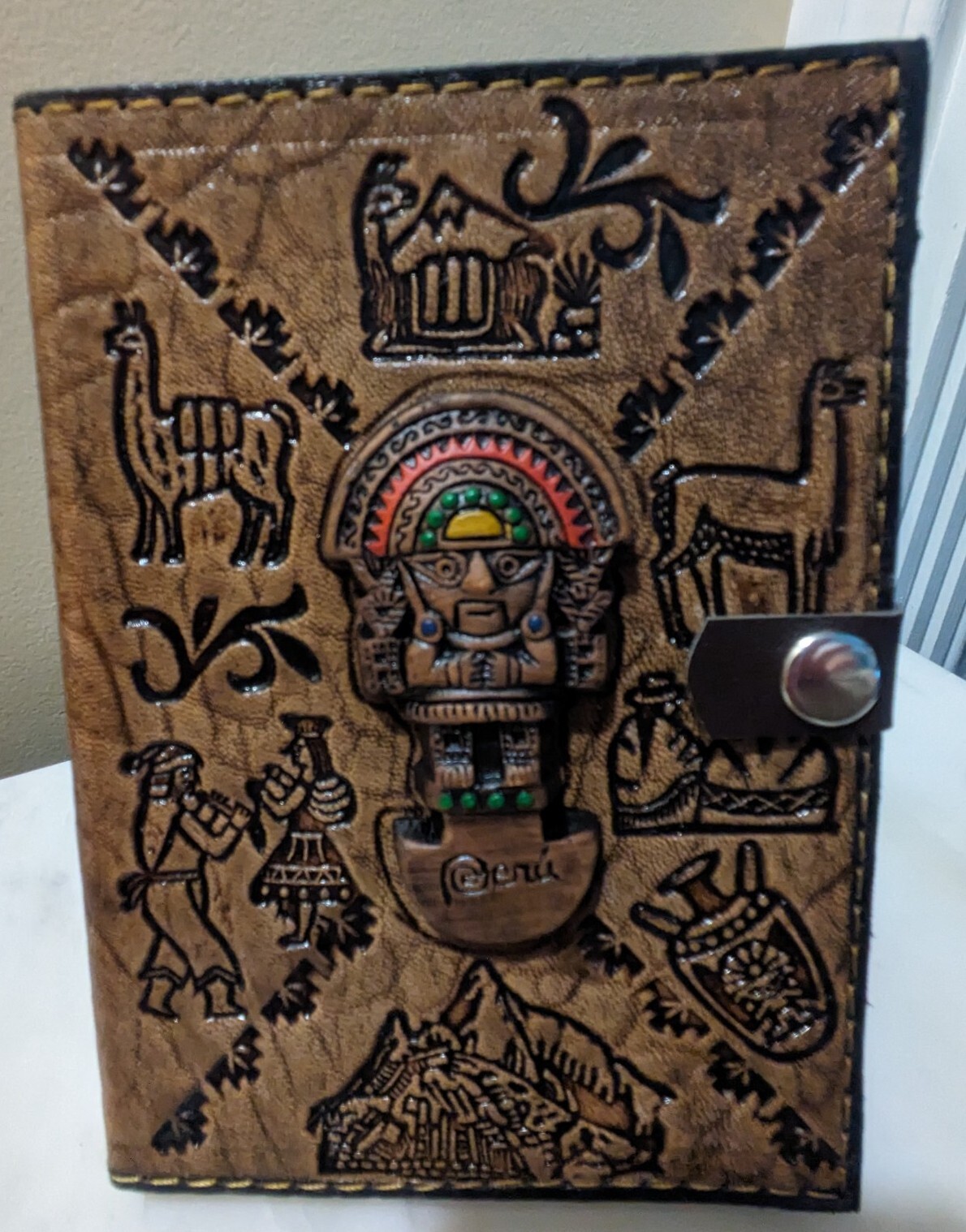Handmade Arequipa Leather Notebook with Llama Design - Blank Diary-image
