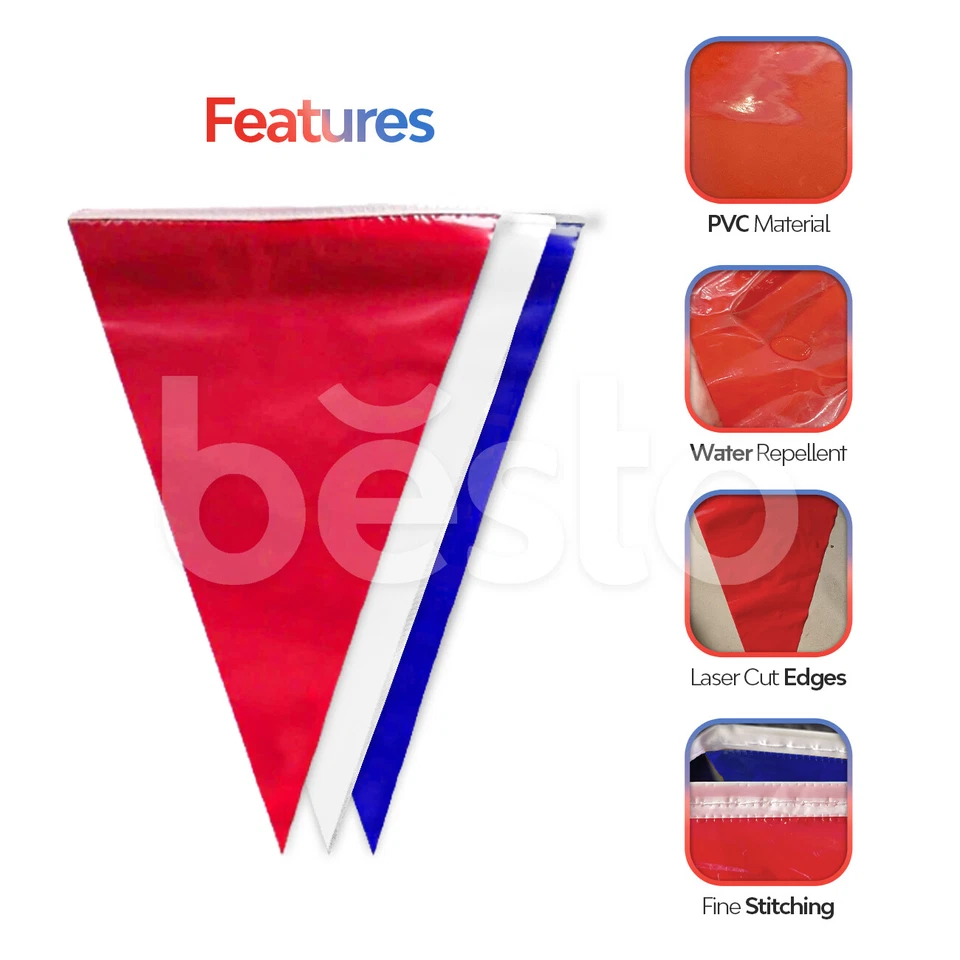 Red White Blue 33 Feet, 20 Flags PVC Pennant Banner Party Bunting Union Jack 10m - Image 4 of 4