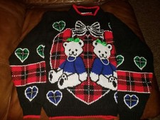 Vintage Black Teddy Bear sweater by Heartworks child size 6X rare EUC