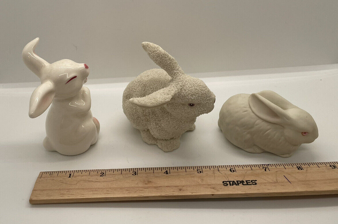 Lot of three ceramic rabbits 2 Department 56 and one Schmid made 